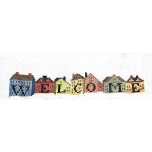 Finished Hand-Stitched Cross-Stitch "Welcome" Design On Aida Cloth